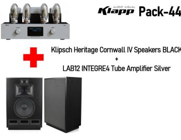 KLAPP AV Pack-44 Klipsch Heritage Cornwall IV Speaker Pair BLACK + LAB12 INTEGRE4 Tube Amplifier Silver