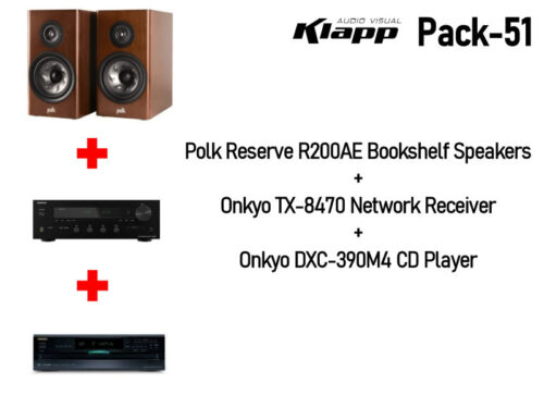 KLAPP AV Pack-51 Polk Reserve R200AE Bookshelf Speakers + Onkyo DXC-390M4 CD Player + Onkyo TX-8470 Network Receiver