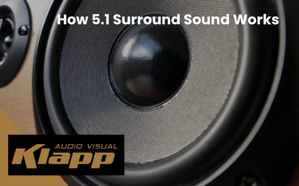 5.1 surround sound home theatre speaker setup in a living room