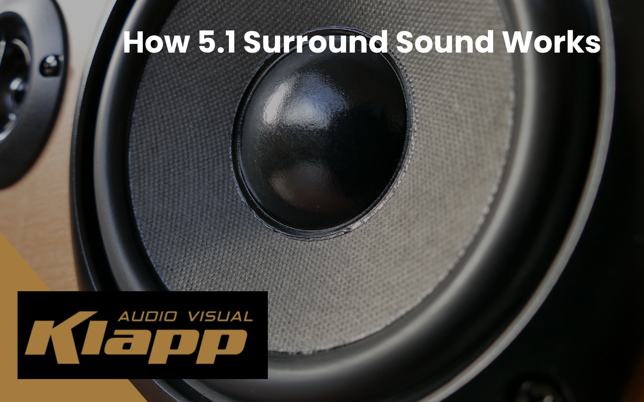 5.1 surround sound home theatre speaker setup in a living room