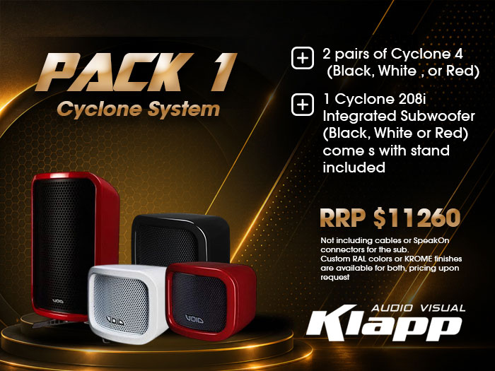 VOID Acoustics Cyclone System Package with Cyclone 4 speakers and Cyclone 208i subwoofer
