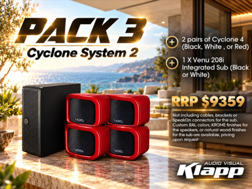 VOID Acoustics Cyclone System 2 with Cyclone 4 speakers and Venu 208i integrated subwoofer